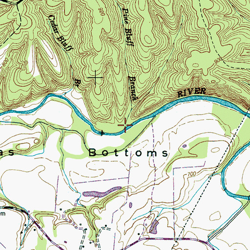 Topographic Map of Pine Bluff Branch, TN
