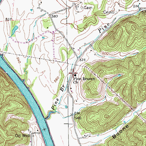 Topographic Map of Pine Branch Church, TN