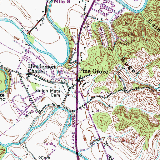 Topographic Map of Pine Grove, TN