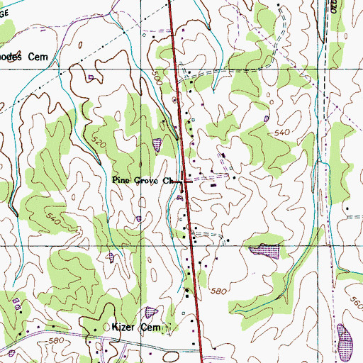 Topographic Map of Pine Grove Church, TN