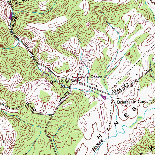 Topographic Map of Pine Grove Church, TN