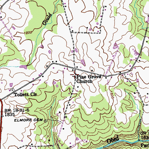 Topographic Map of Pine Grove Church, TN