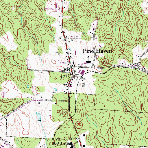 Topographic Map of Pine Haven, TN