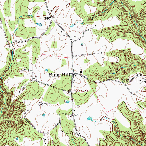 Topographic Map of Pine Hill, TN