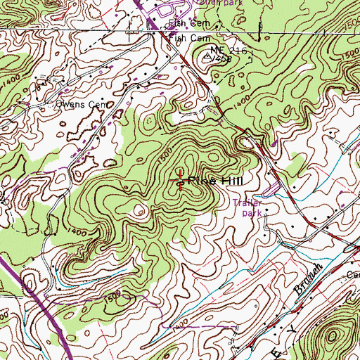 Topographic Map of Pine Hill, TN