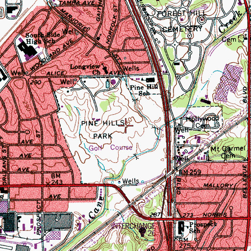 Topographic Map of Pine Hills Park, TN
