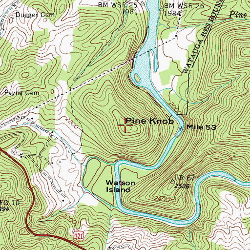 Topographic Map of Pine Knob, TN