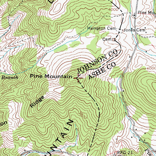 Topographic Map of Pine Mountain, TN