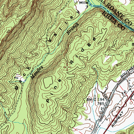 Topographic Map of Pine Ridge, TN