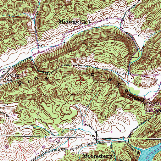 Topographic Map of Pine Ridge, TN