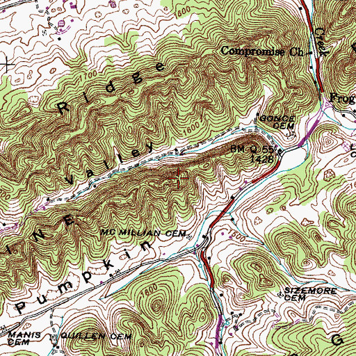 Topographic Map of Pine Ridge, TN
