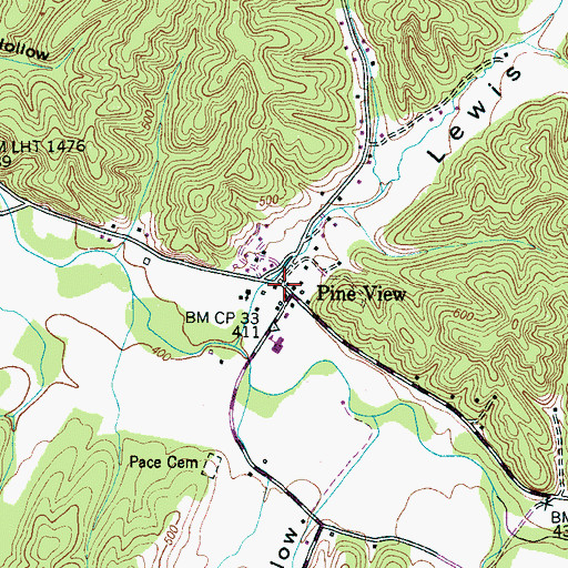Topographic Map of Pine View, TN