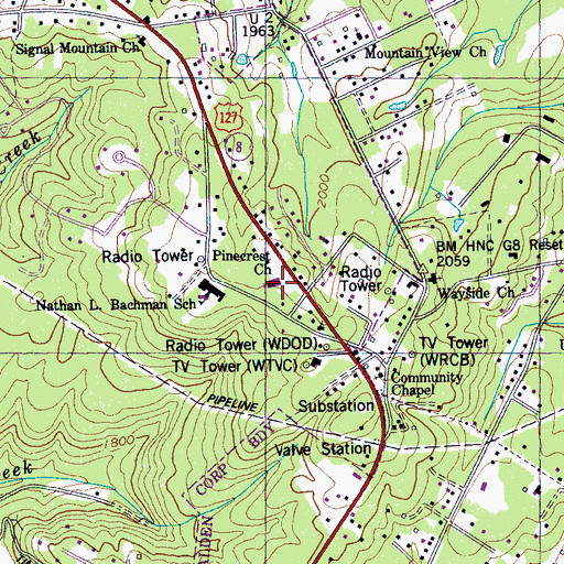 Topographic Map of Pinecrest Church, TN