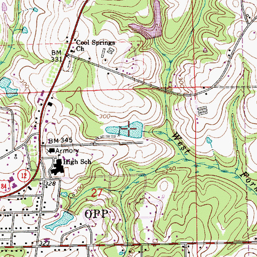 Topographic Map of Opp Fishing Club Lake, AL