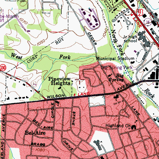 Topographic Map of Pineview Heights, TN