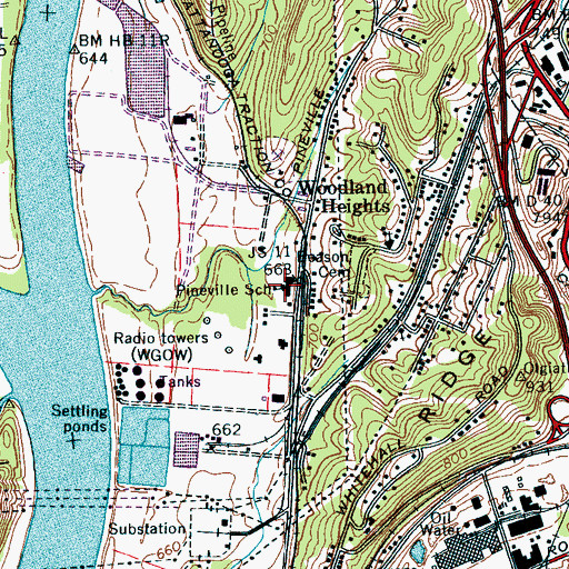 Topographic Map of Pineville School, TN