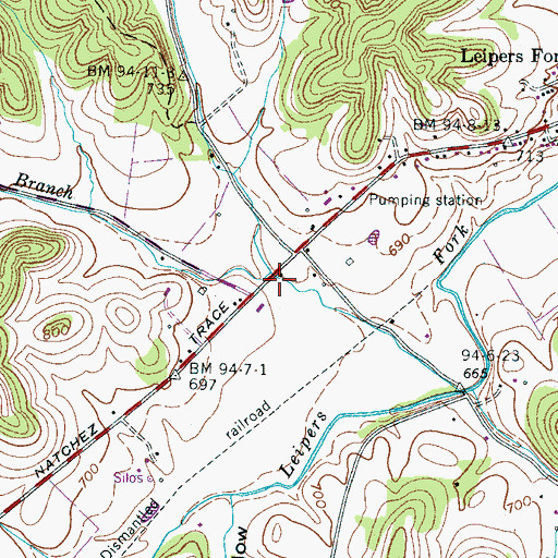 Topographic Map of Pinewood Branch, TN