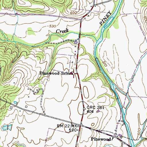 Topographic Map of Pinewood School, TN