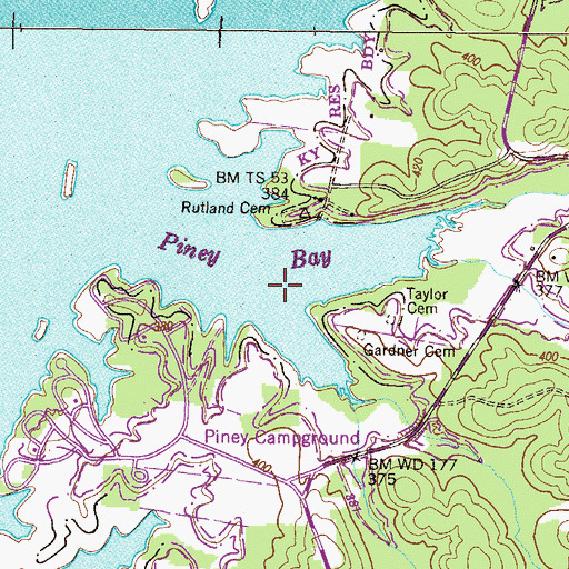 Topographic Map of Piney Bay, TN