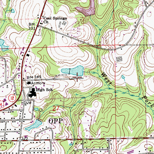 Topographic Map of Opp Fishing Club Dam, AL