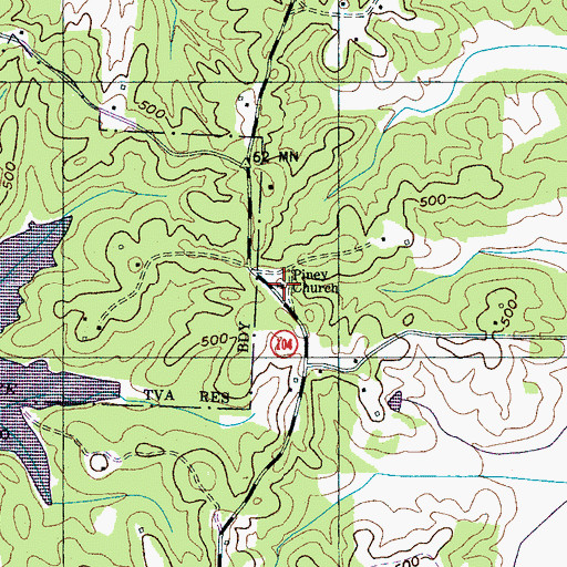 Topographic Map of Piney Church, TN
