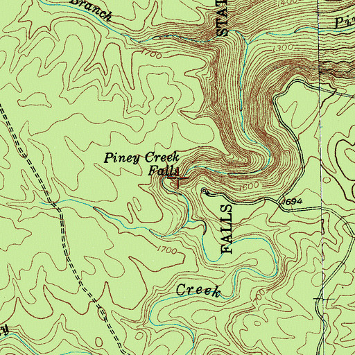 Topographic Map of Piney Creek Falls, TN