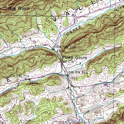 Topographic Map of Piney Grove Church, TN