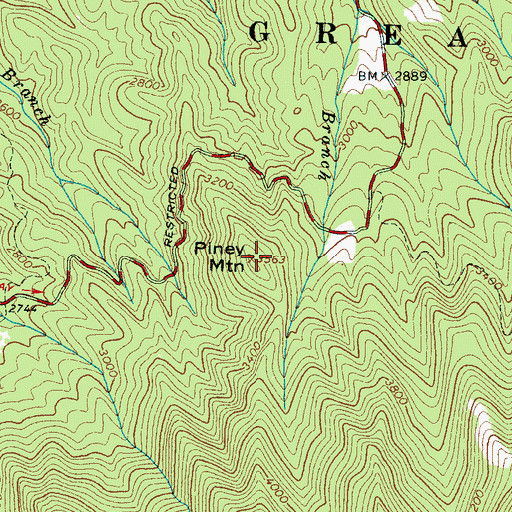Topographic Map of Piney Mountain, TN