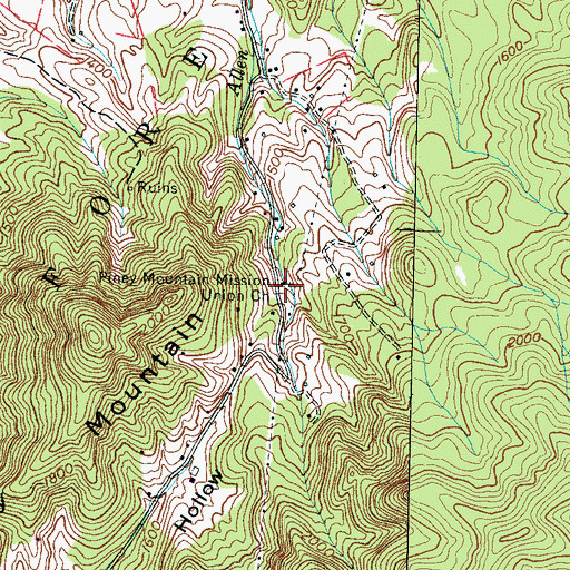 Topographic Map of Piney Mountain Mission Union Church, TN