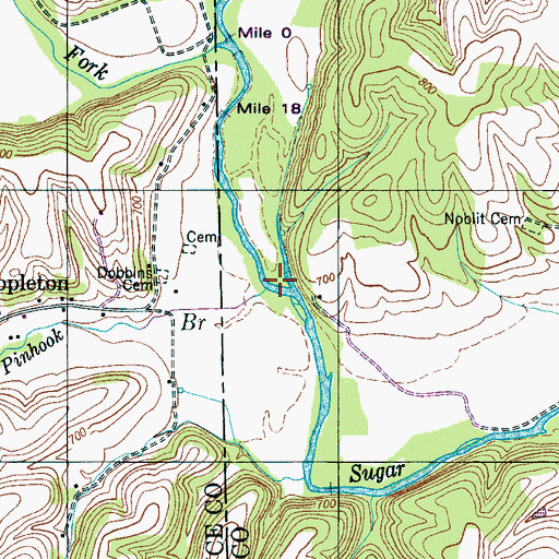 Topographic Map of Pinhook Branch, TN