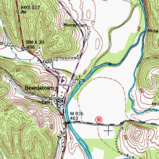 Topographic Map of Pinhook Branch, TN