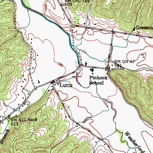 Topographic Map of Pinhook Branch, TN