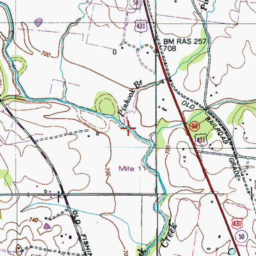 Topographic Map of Pinhook Branch, TN
