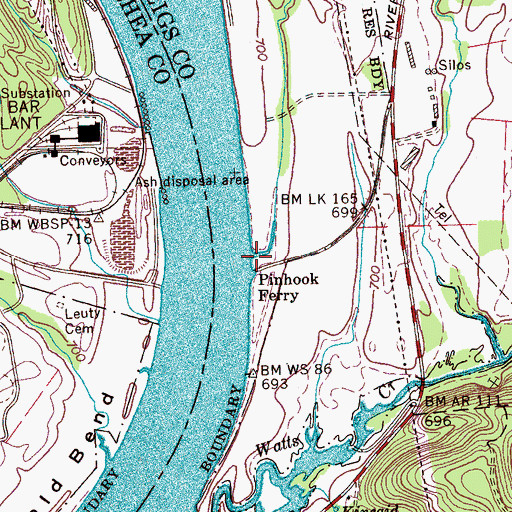 Topographic Map of Pinhook Ferry, TN