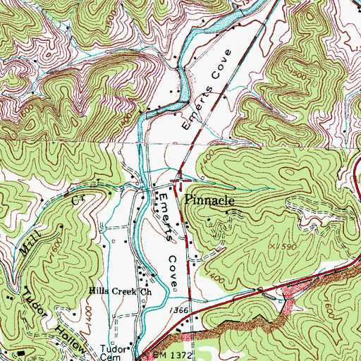Topographic Map of Pinnacle, TN