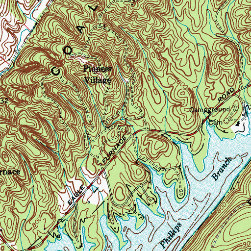 Topographic Map of Pioneer Village, TN