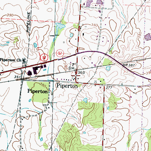 Topographic Map of Piperton, TN