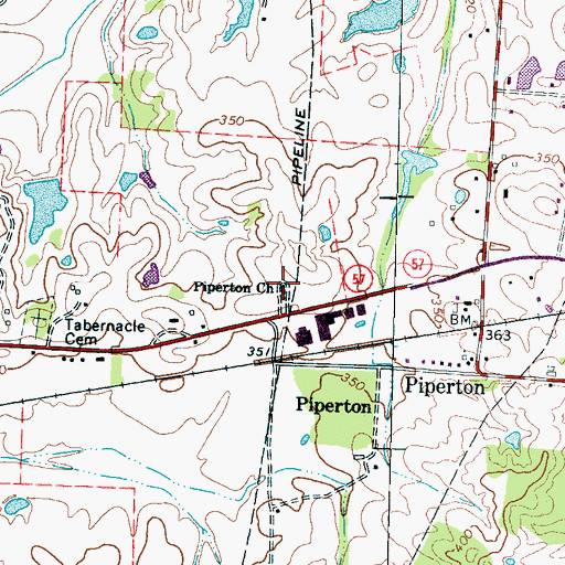 Topographic Map of Piperton Church, TN