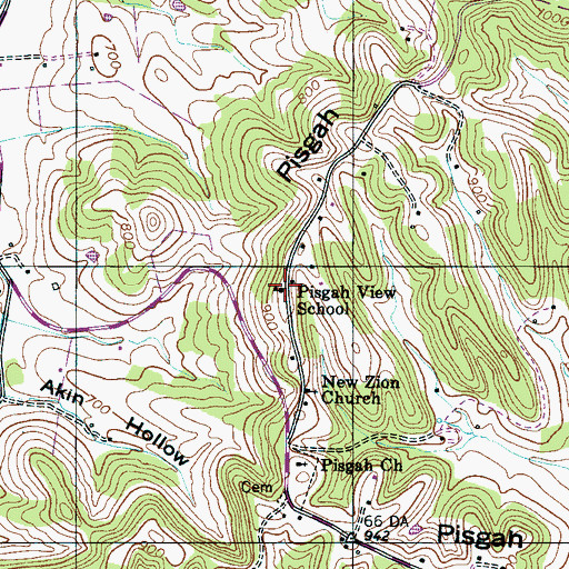 Topographic Map of Pisgah View School, TN