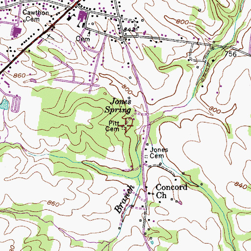 Topographic Map of Pitt Cemetery, TN