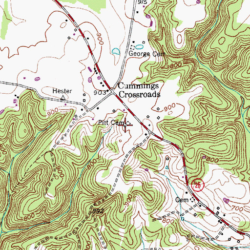 Topographic Map of Pitt Cemetery, TN