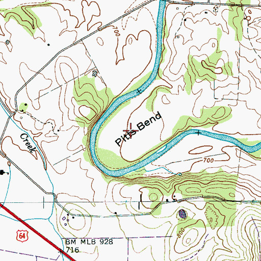 Topographic Map of Pitts Bend, TN