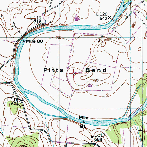 Topographic Map of Pitts Bend, TN