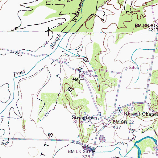 Topographic Map of Pitts Bend, TN