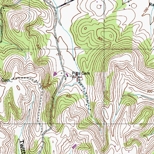 Topographic Map of Pitts Cemetery, TN