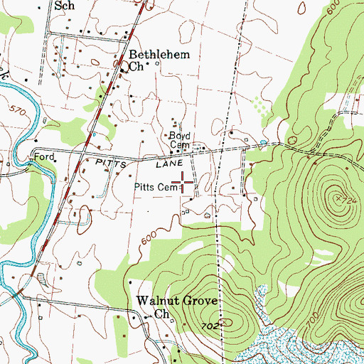 Topographic Map of Pitts Cemetery, TN