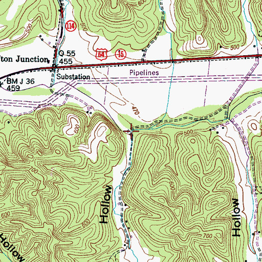 Topographic Map of Pitts Hollow, TN