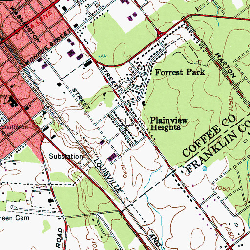 Topographic Map of Plainview Heights, TN