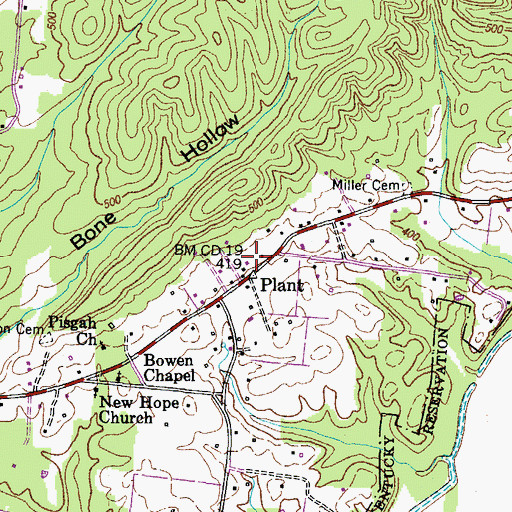Topographic Map of Plant, TN