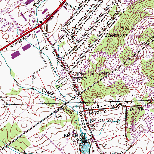 Topographic Map of Pleasant Forest Cemetery, TN